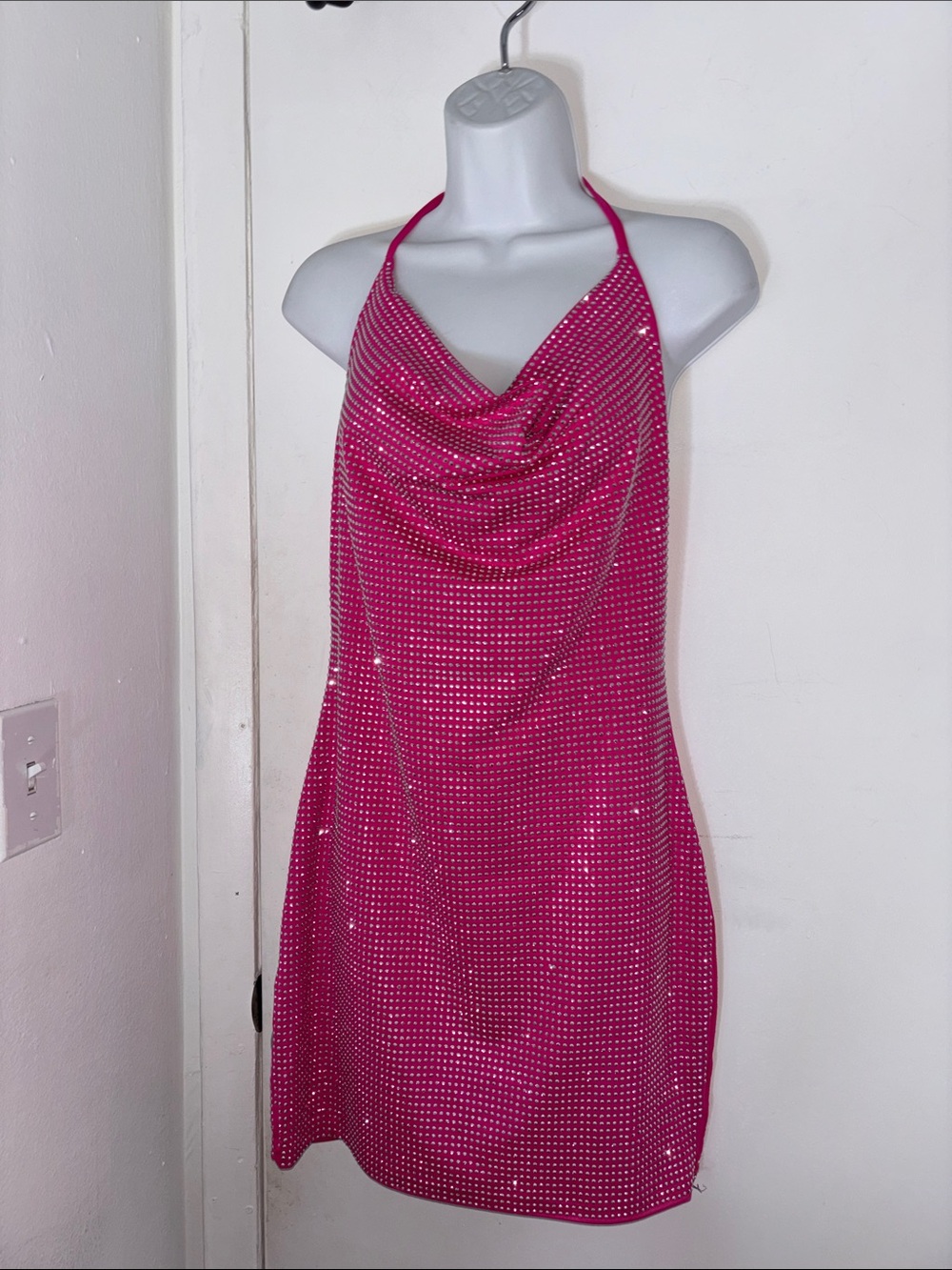 Hot Pink Sequin Halter Mini Dress